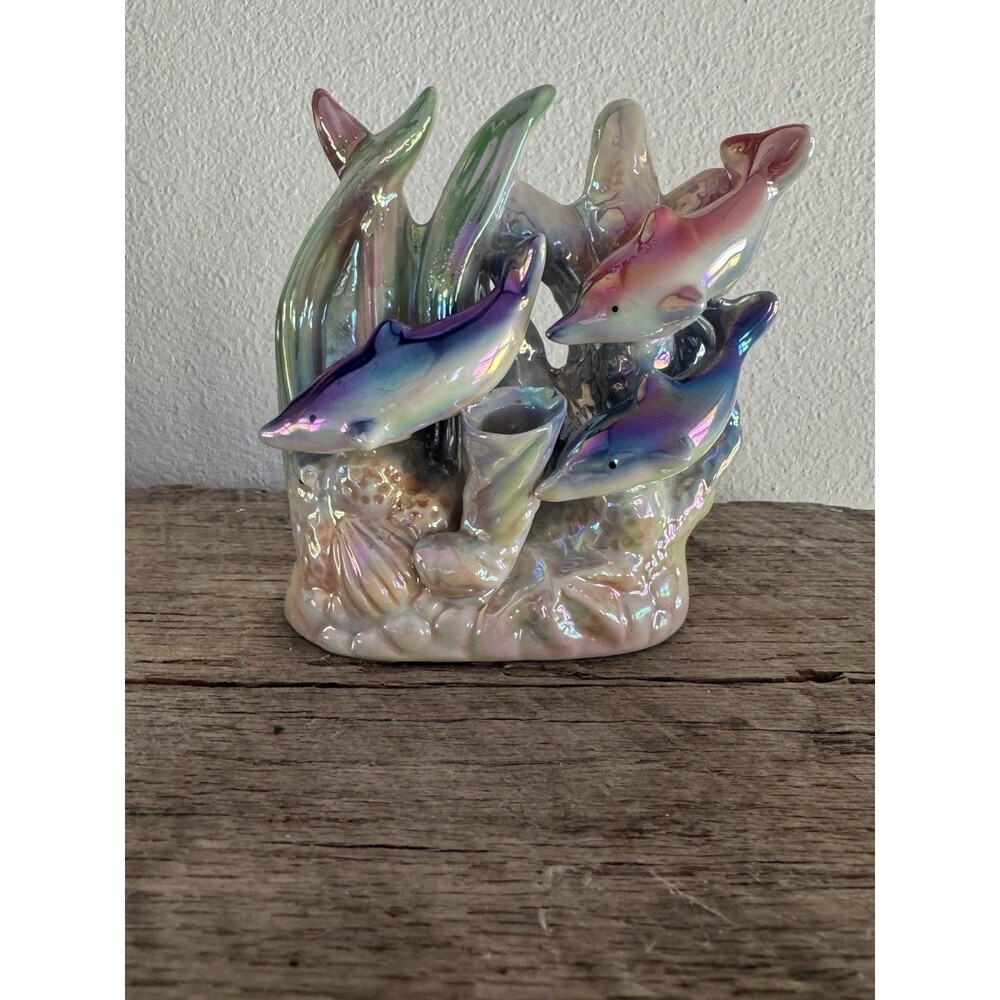 Iridescent Dolphin Insence Coastal Ocean Decor Ceremic Pearl Finish